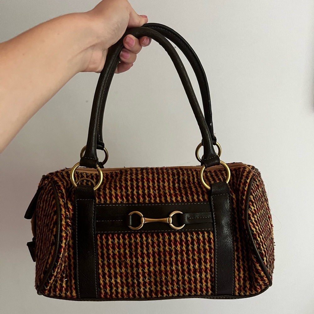Brown Tweed and Leather Details Brown Bag - Vintage